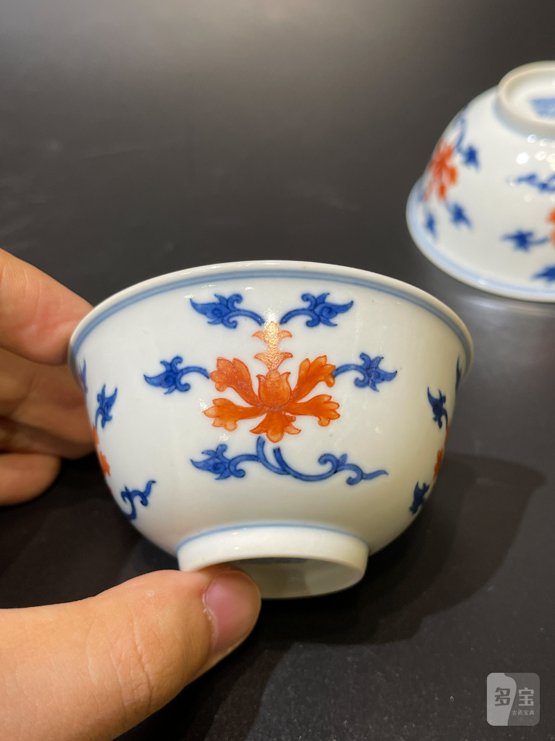清道光 青花矾红宝相花纹茶圆一对 - 图14